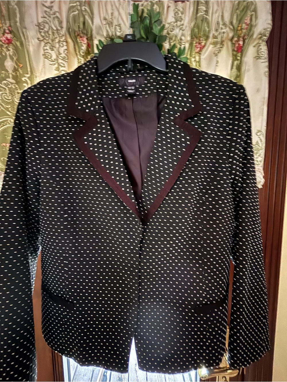 H&M Black Blazer with White Dot Pattern and Ribbon Trim - Picture 1 of 7